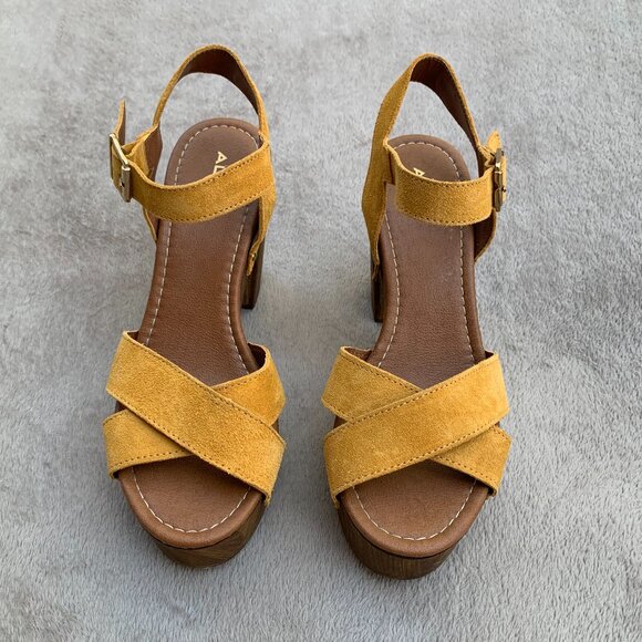 Aldo Deleniel Suede and Wooden Platform Block Heels Sz9 - Picture 3 of 16